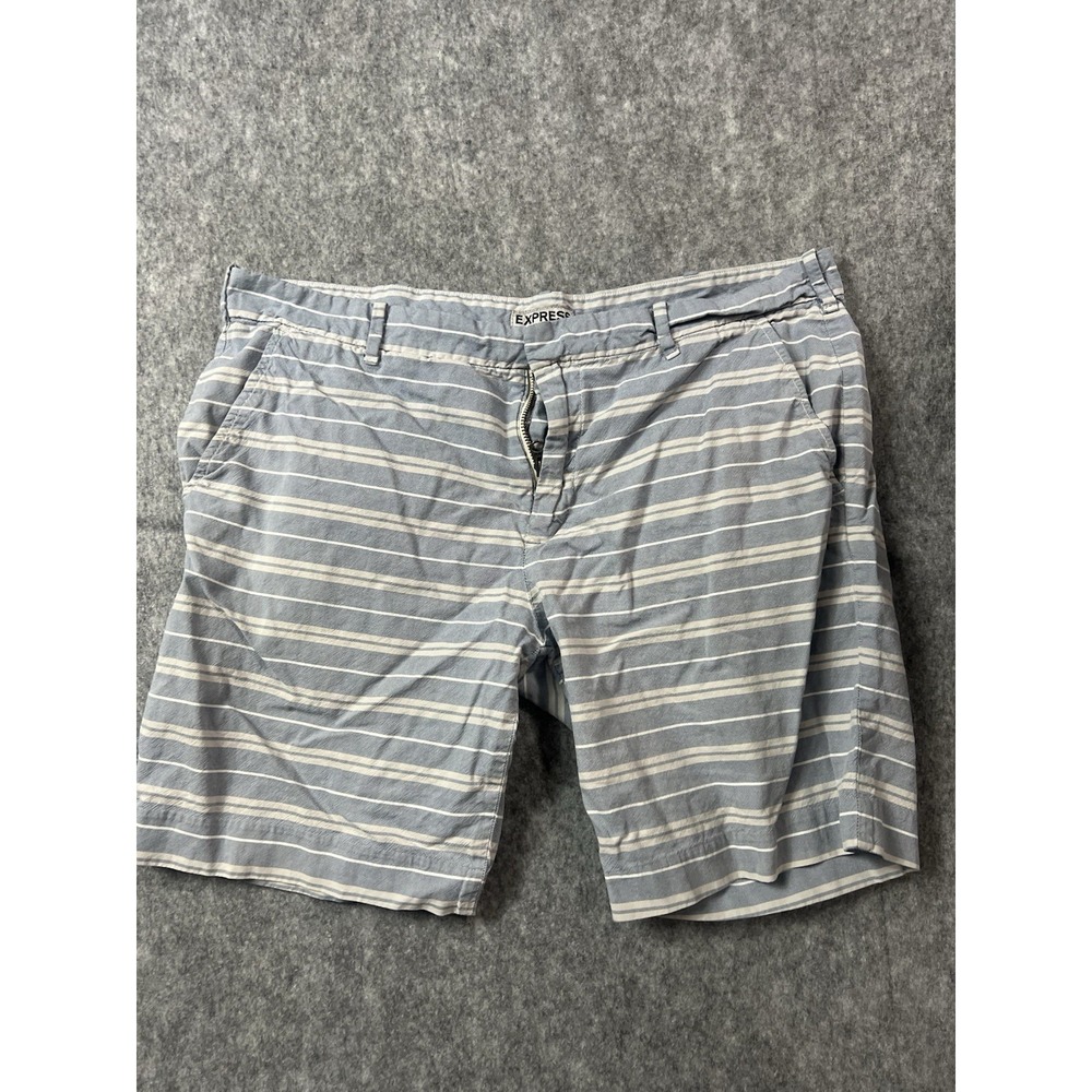 Express Shorts Mens 34 Blue White Chino Photographer Striped Cotton Casual